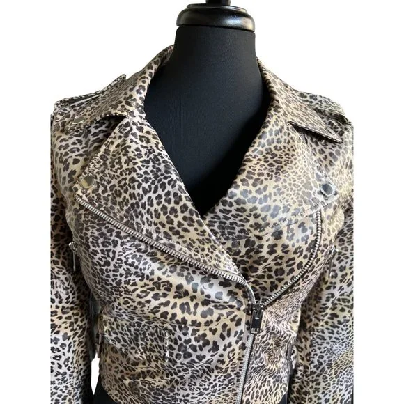 Walter Baker francis leather moto jacket leopard print NWOT size large - Picture 2 of 8